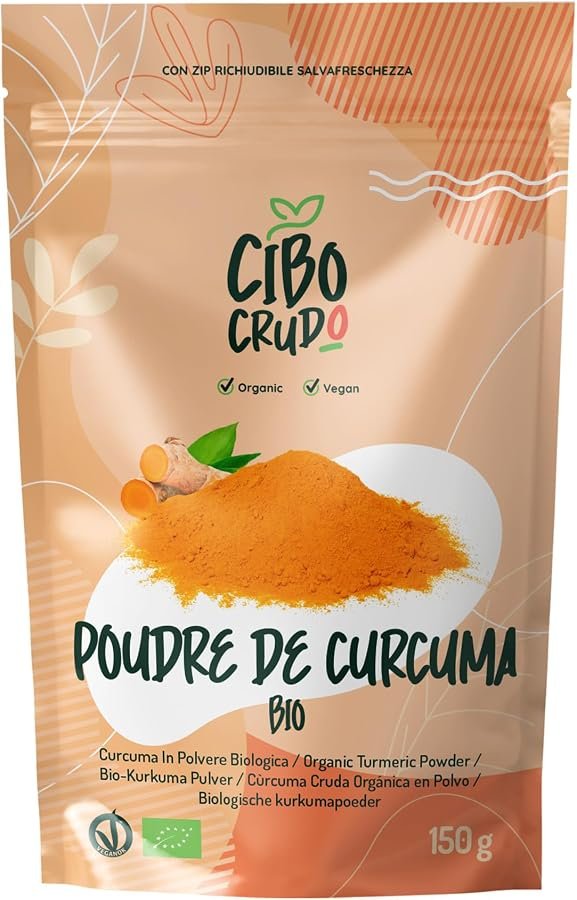 Bocal en verre de curcuma bio en poudre CiboCrudo
