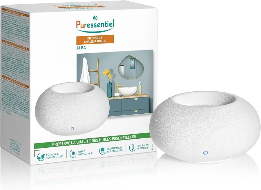 Diffuseur à chaleur douce Alba de Puressentiel, en céramique blanche