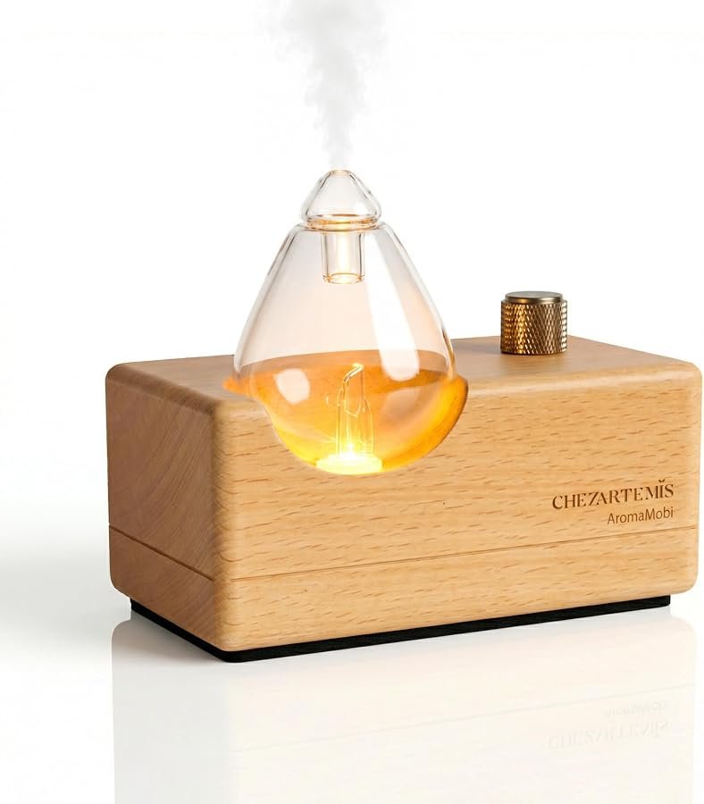 Nébuliseur Waterdrop sans fil, verre soufflé et bois de hêtre