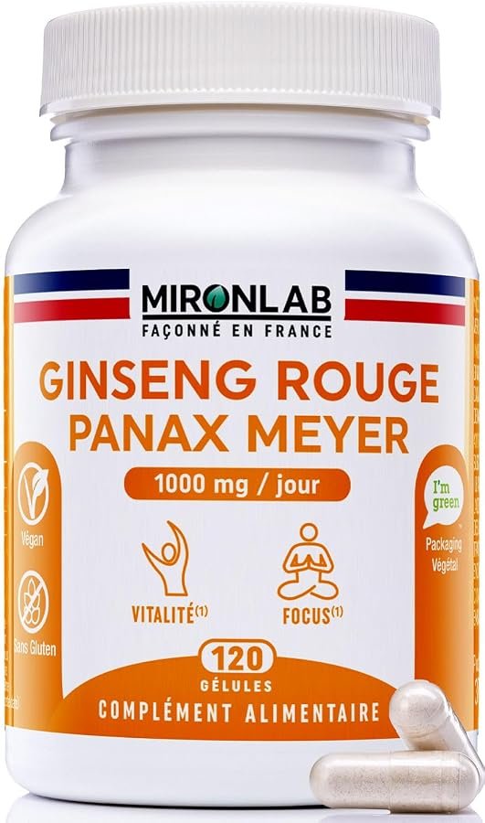 Flacon de ginseng rouge Panax Meyer MironLab, 1000 mg par jour