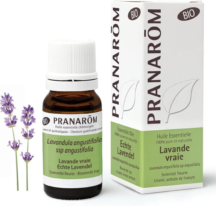 Bo&icirc;te et flacon de lavande vraie bio Pranar&ocirc;m