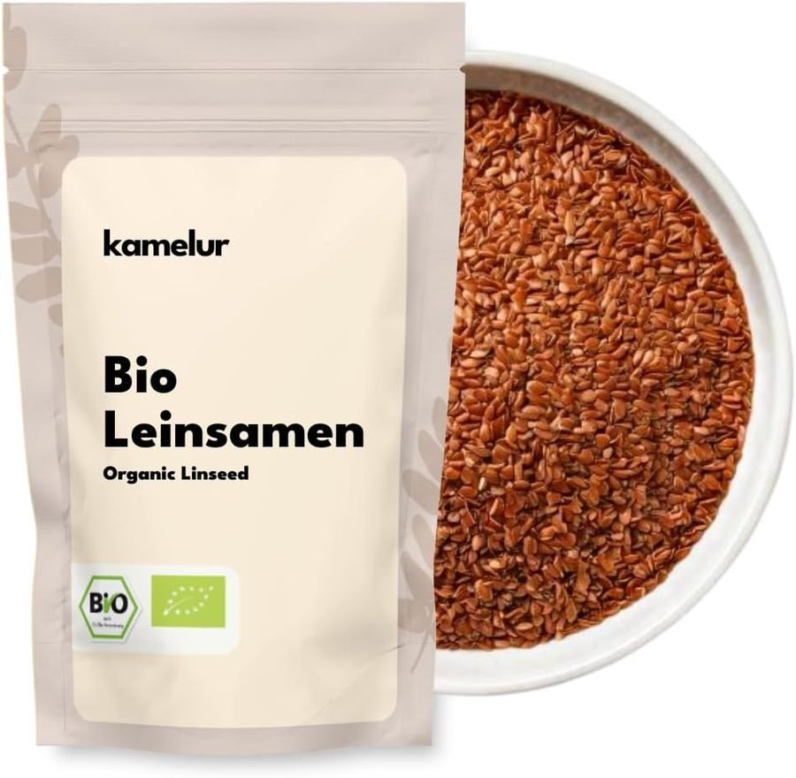 Sachet de graines de lin brunes bio Kamelur et coupelle de graines