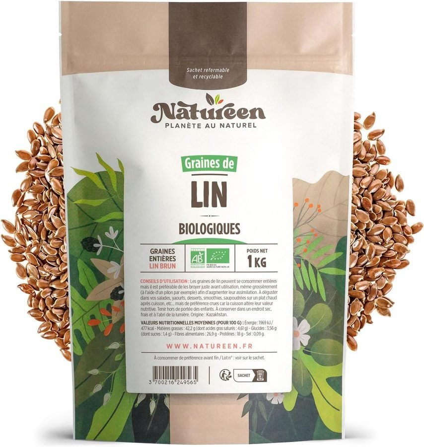 Sachet de graines de lin brun biologiques Natureen, 1 kg