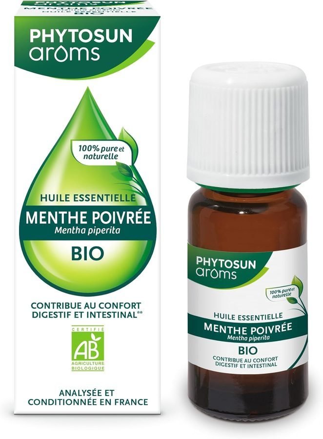 Flacon d&rsquo;huile essentielle de menthe poivr&eacute;e bio Phytosun Ar&ocirc;ms