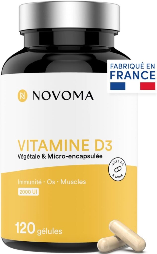 Flacon de vitamine D3 2000 UI Novoma, 120 gélules