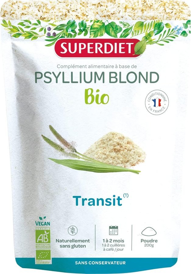 Sachet de psyllium blond bio Superdiet, téguments, 200 g