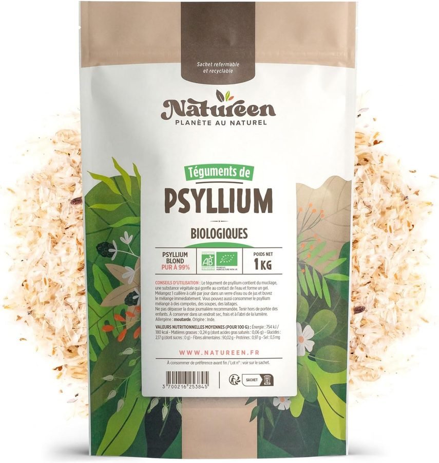 Sachet de téguments de psyllium blond bio Natureen, 1 kg
