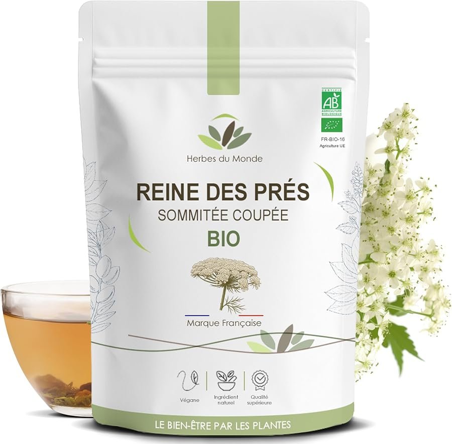 Sachet de tisane de reine des prés bio, sommité fleurie, origine France