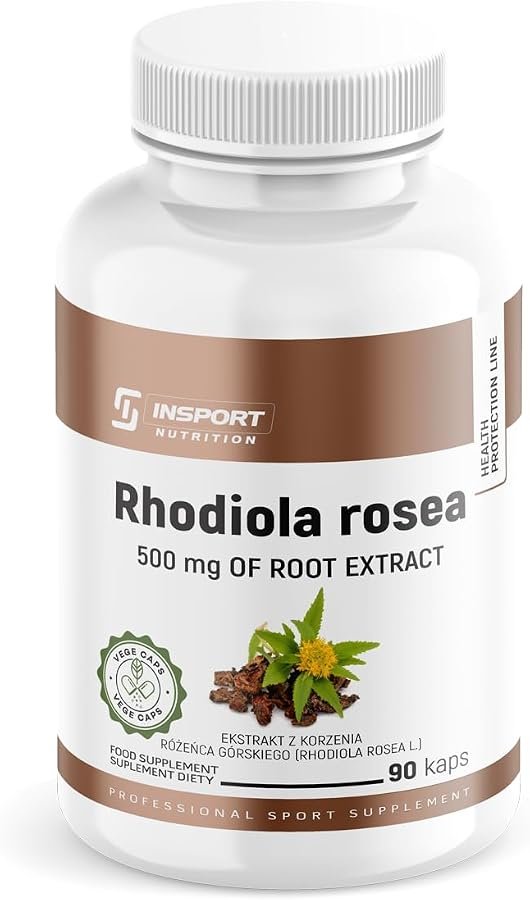 Flacon de Rhodiola rosea Insport Nutrition, 90 gélules à 500 mg d'extrait de racine