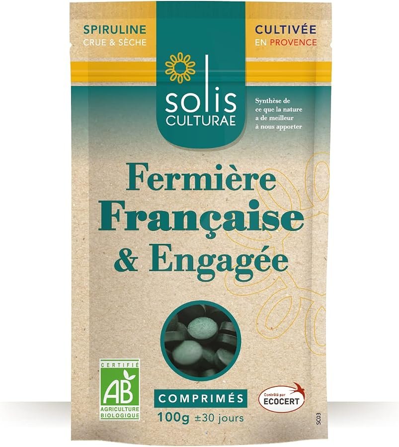 Sachet de spiruline bio française en comprimés de la ferme Solis Culturae