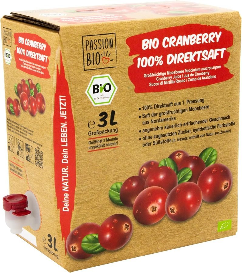 Cubi de jus de canneberge bio Passion Bio, 3 litres