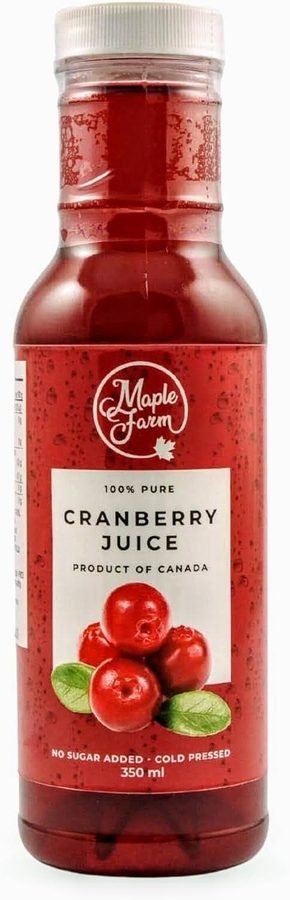 Bouteille de jus de cranberry 100 % pur MapleFarm, 350 ml